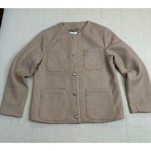 Abercrombie & Fitch | Boucle Jacket Collarless Tan | Women's Large